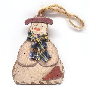Greenview Tree Farm 2002 Snowman Christmas Ornament Rustic Wood Scarf 4" Tall